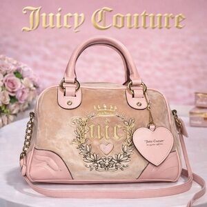 Juicy Couture Pink And Tan Heritage Bowler Bag